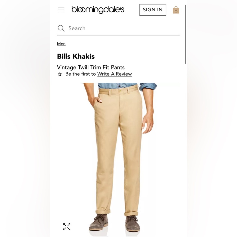 Bill’s Khakis Blue Vintage Twill Trim Fit Pants Size 36 Unfinished hem NWOT